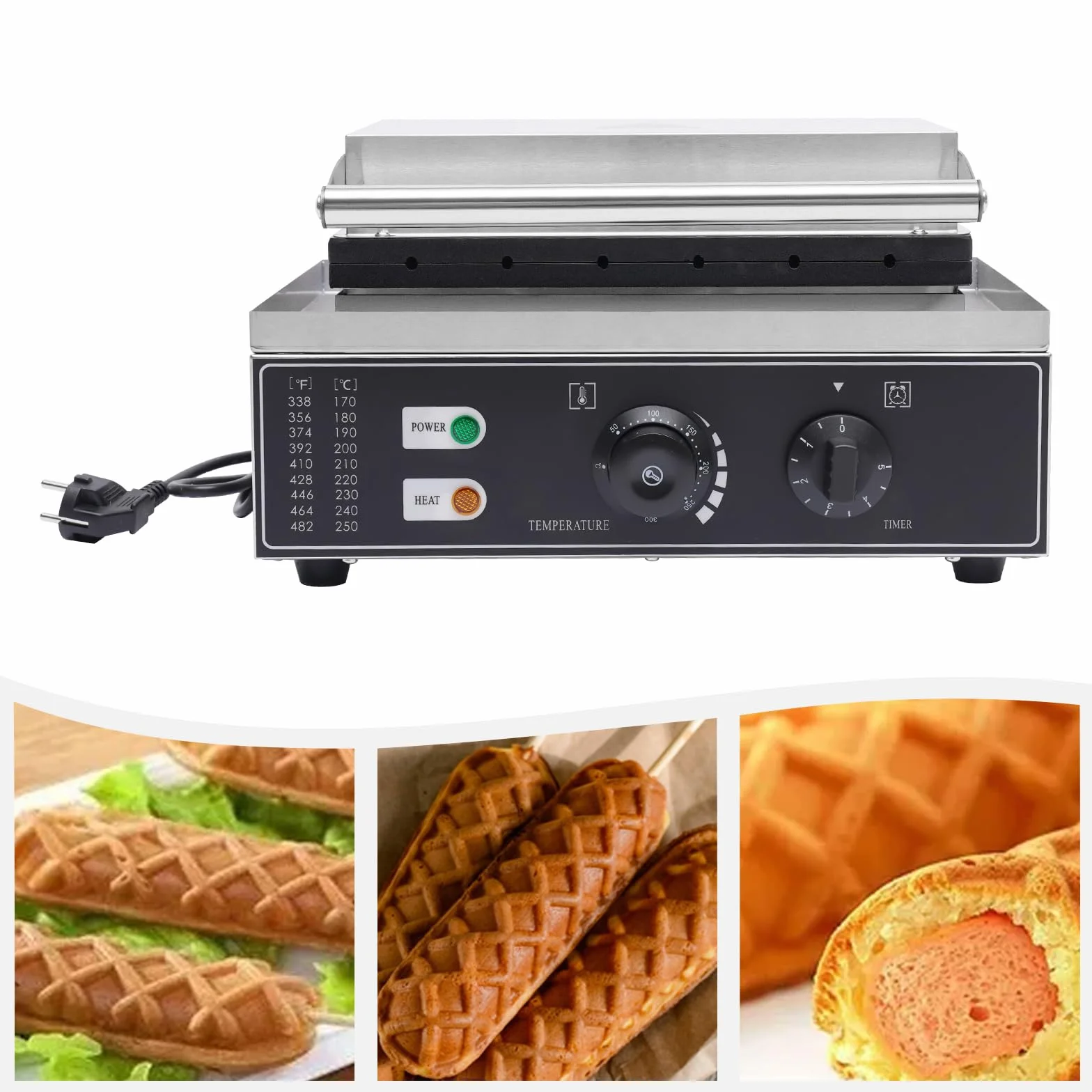Grill waflowy ze stali nierdzewnej 1500 W do profesjonalnych gofrów z patyczkiem
