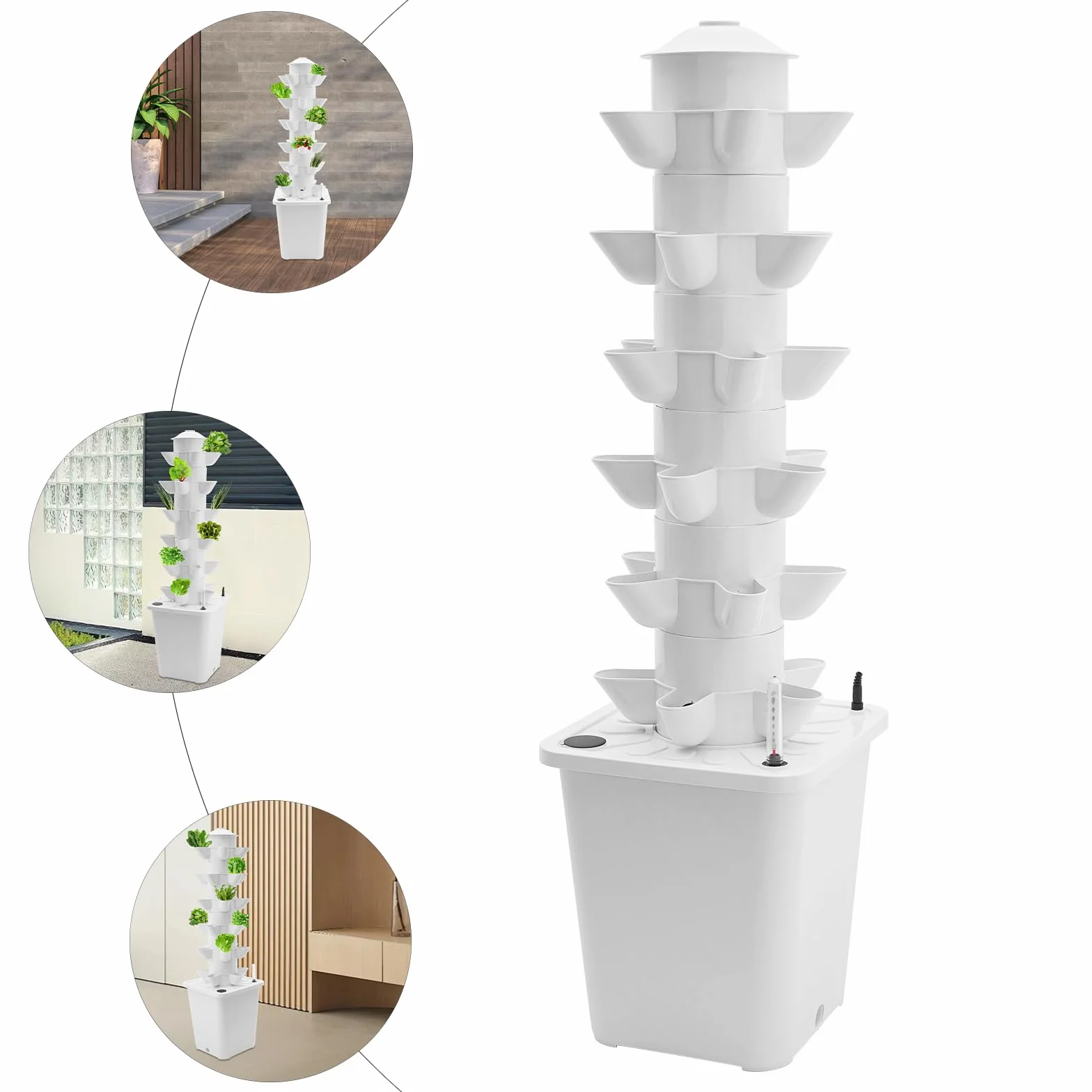 Hydroponics pionowy zestaw do uprawy roślin, zestaw do uprawy roślin pionowych z sześcioma warstwami i 30 otworami do uprawy warzyw liściastych w ogrodzie, na balkonie lub tarasie na dachu
