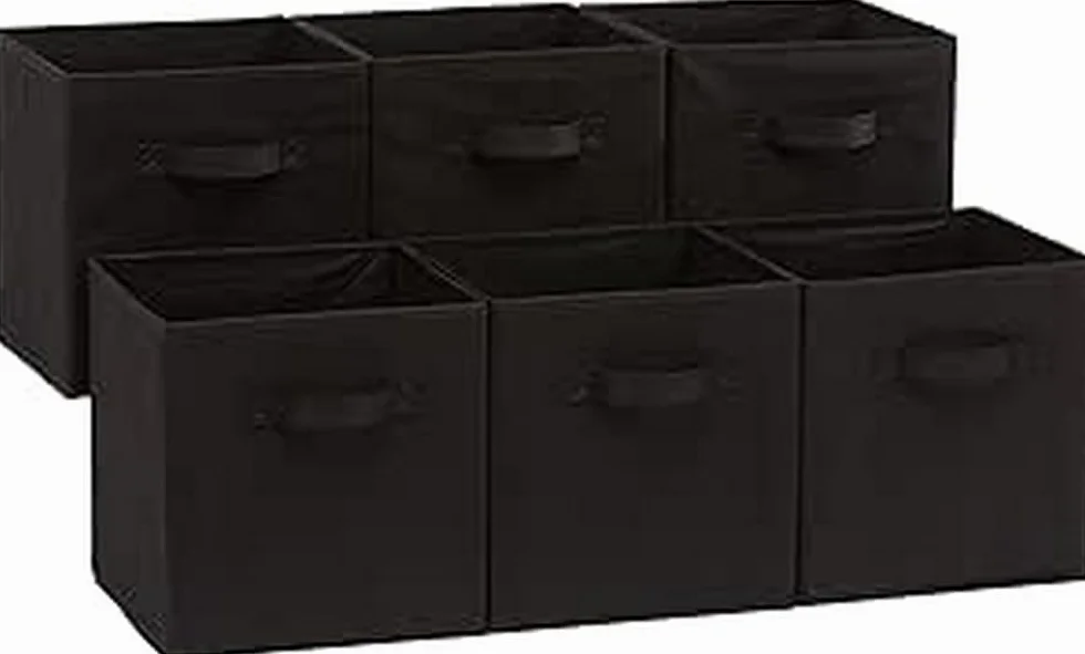 Amazonbasics Faltbarer Stoff-Aufbewahrungswürfel Mit Griffen Pudełko do Przechowywania, Czarny, 6 Sztuk x 26.6 x 26.6 x 27.9 cm