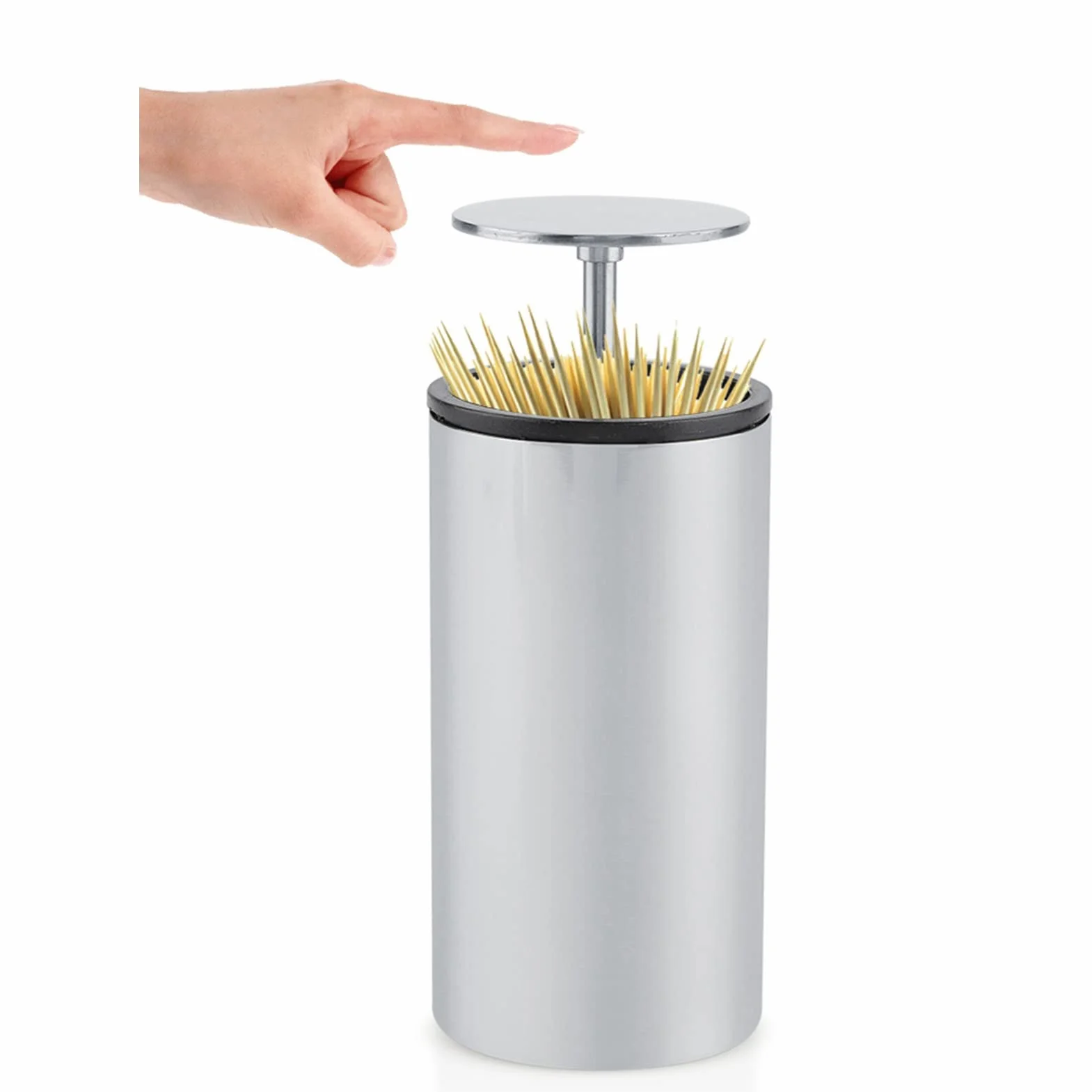 Dozownik na Wykałaczki ze Stali Nierdzewnej, Pudełko do Przechowywania Wacików, Automatyczne Tłoczenie, Odpowiedni do Domu, Restauracji, Baru, 10*5 Cm