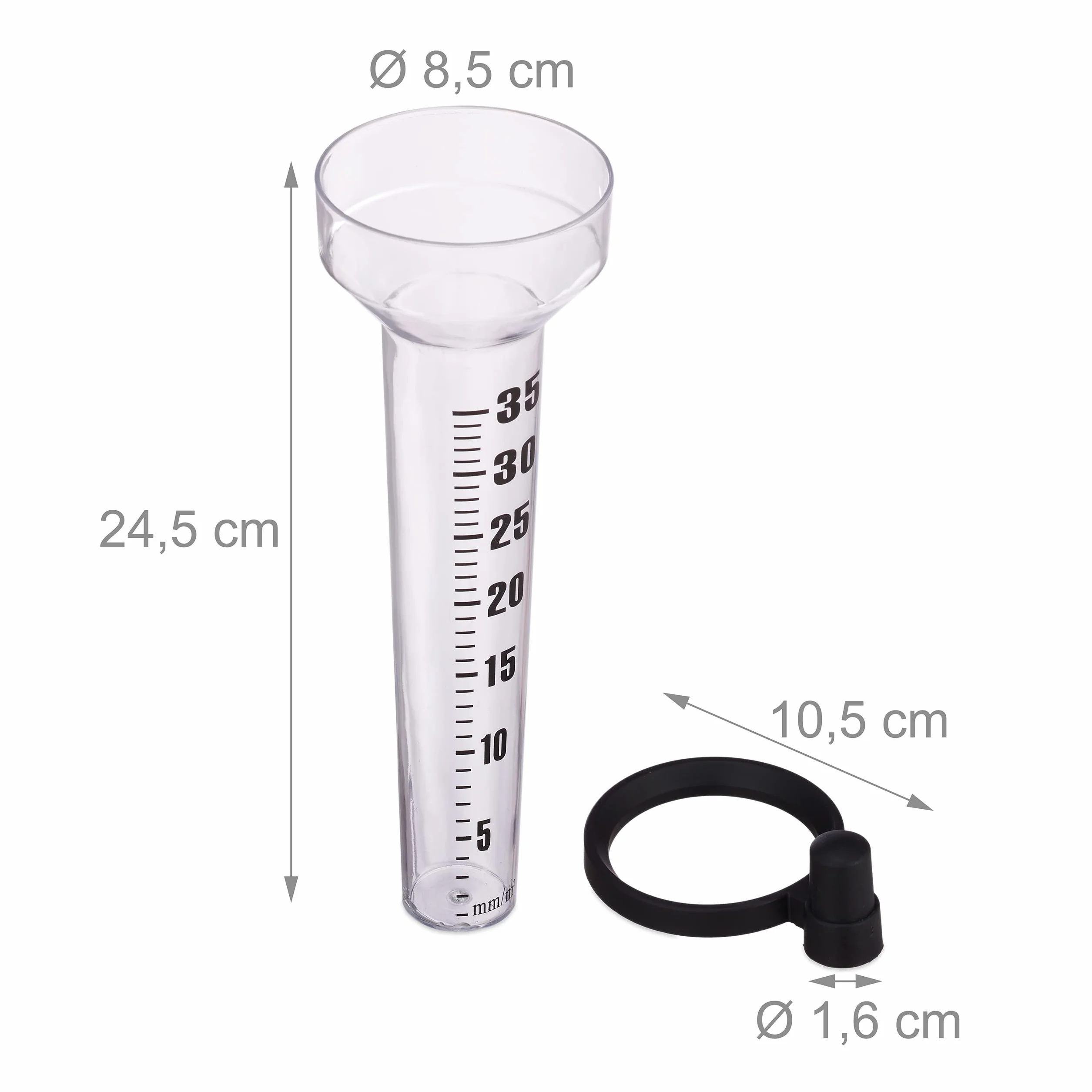 Relaxdays Deszczomierz, zestaw 2 sztuk, z uchwytem, miernik opadów do ogrodu, duży wyświetlacz 35 mm/m², tworzywo sztuczne, przezroczysty 10025387