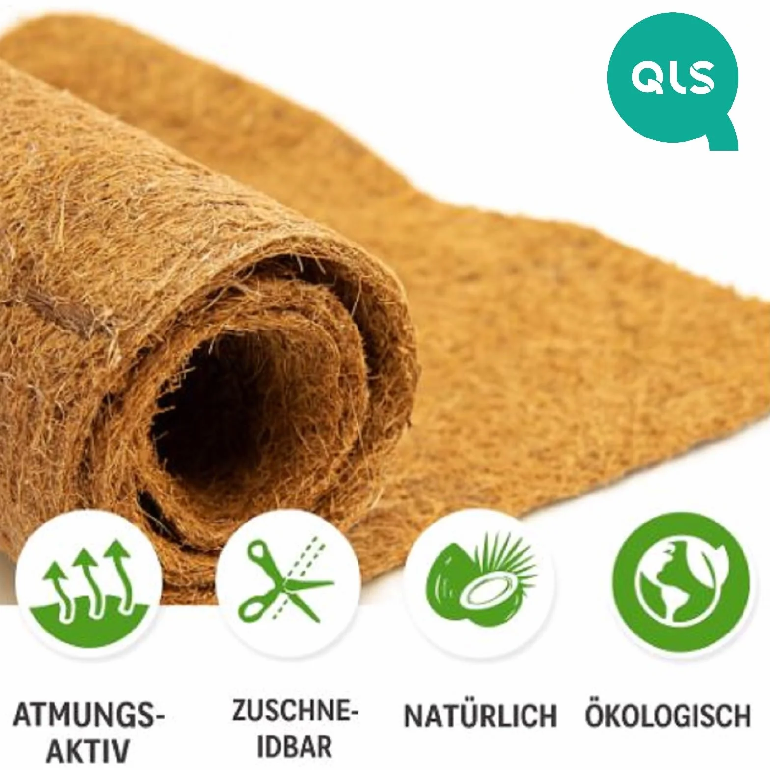 QLS Mata kokosowa dla zwierząt domowych, 100 x 50 cm, dla królika, kota, psa, oddychająca, z możliwością przycięcia, do pudełka transportowego, terrarium, klatki