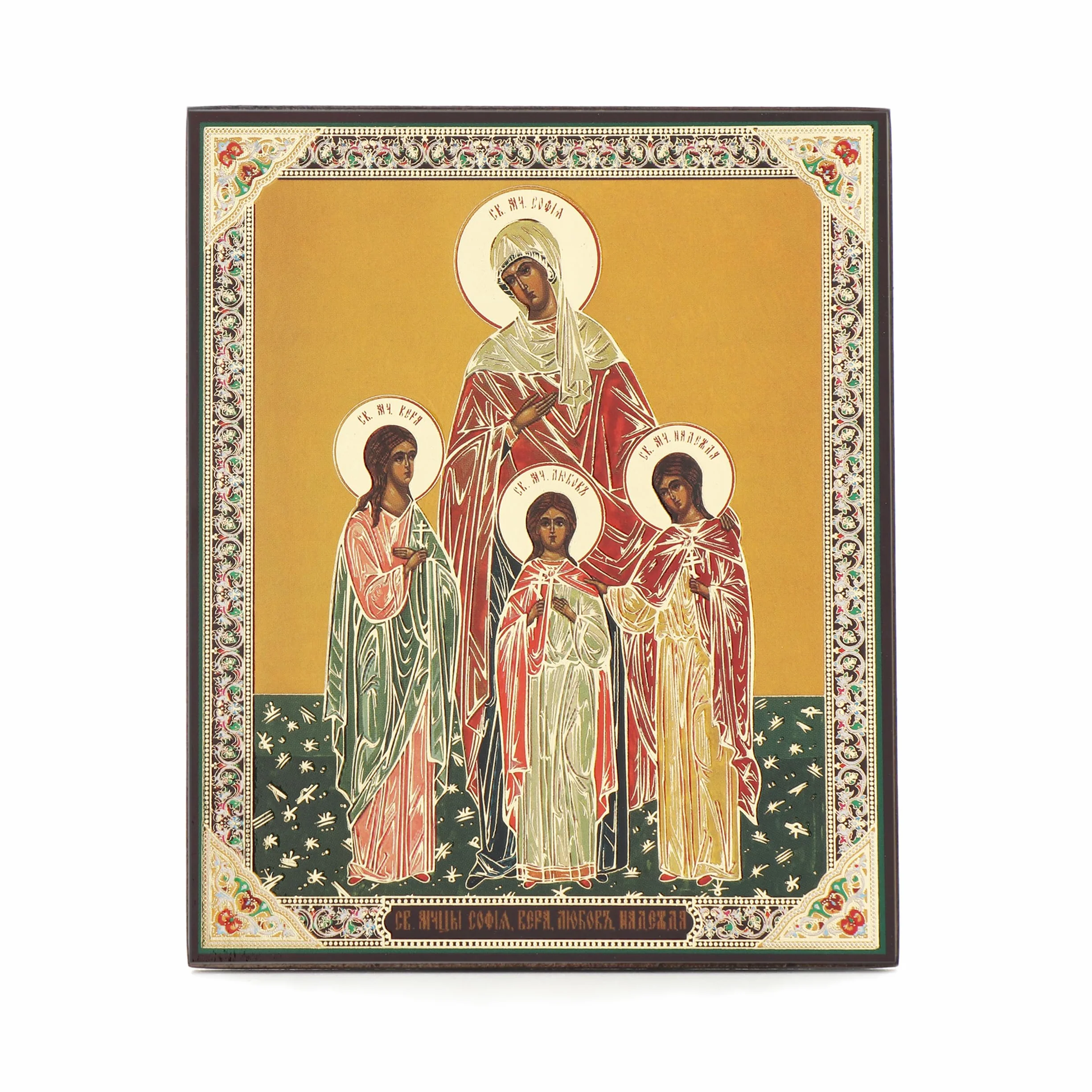 NKlaus Vera, Nadejda, Lybov i Sofia ikona drewniana 10x12cm chrześcijańska prawosławna 13927