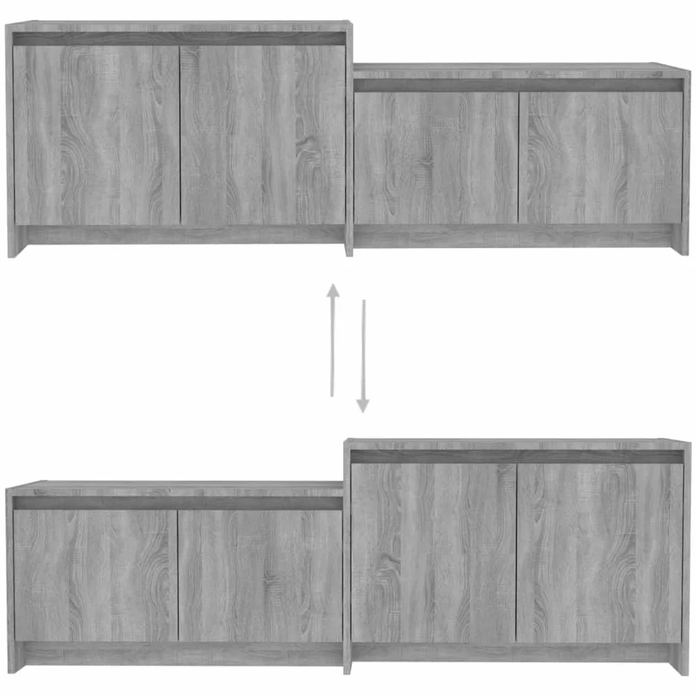 Hothingwell Sonoma szafka pod telewizor szara 146,5x35x50 cm drewno inżynieryjne | 4 drzwi, 2 sztuki do montażu, przechowywanie DVD i konsoli, łatwe czyszczenie