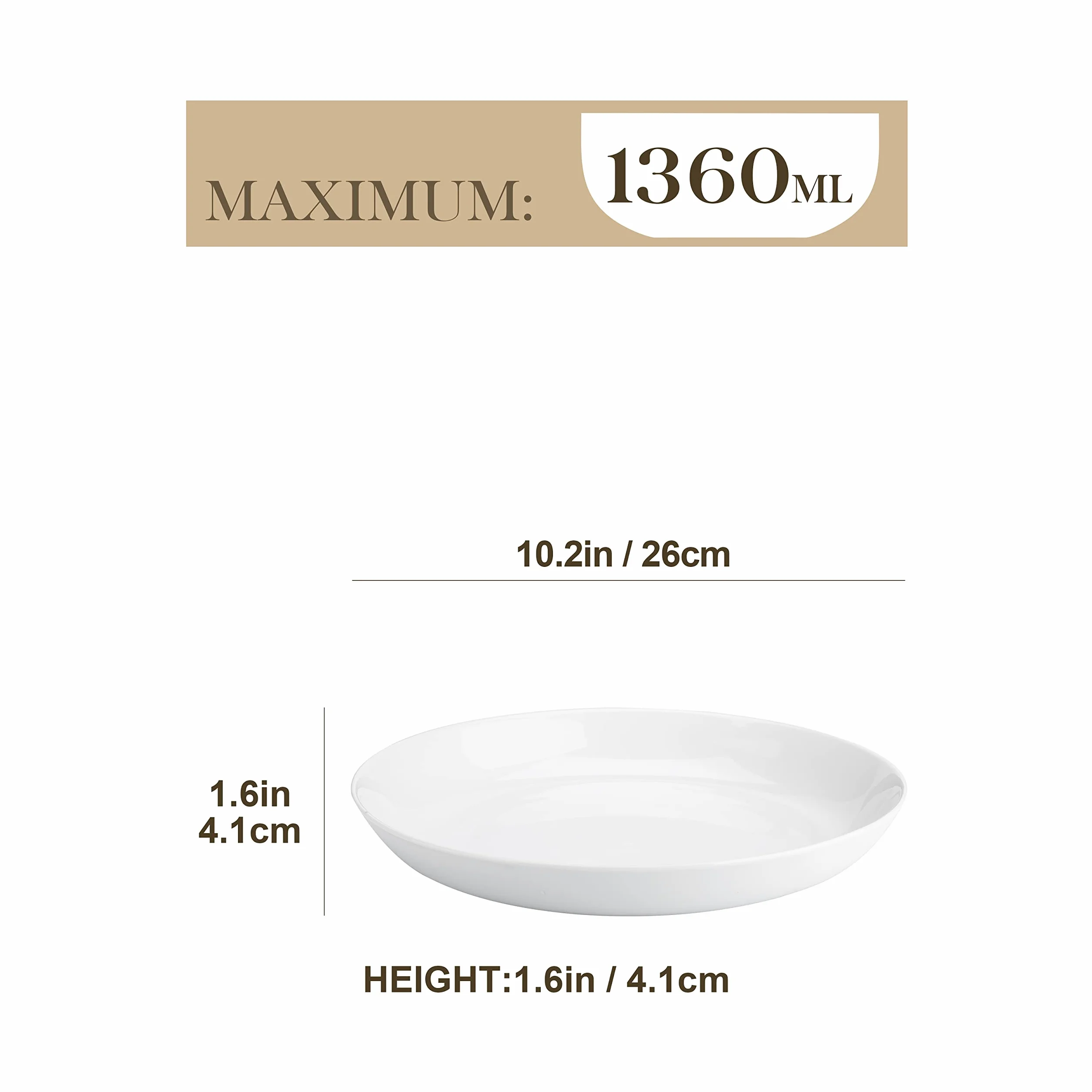MALACASA Seria Regular, 1300 ml Porcelanowe talerze do makaronu, puste naczynia, 4 sztuki, zestaw misek do sałatek, biały