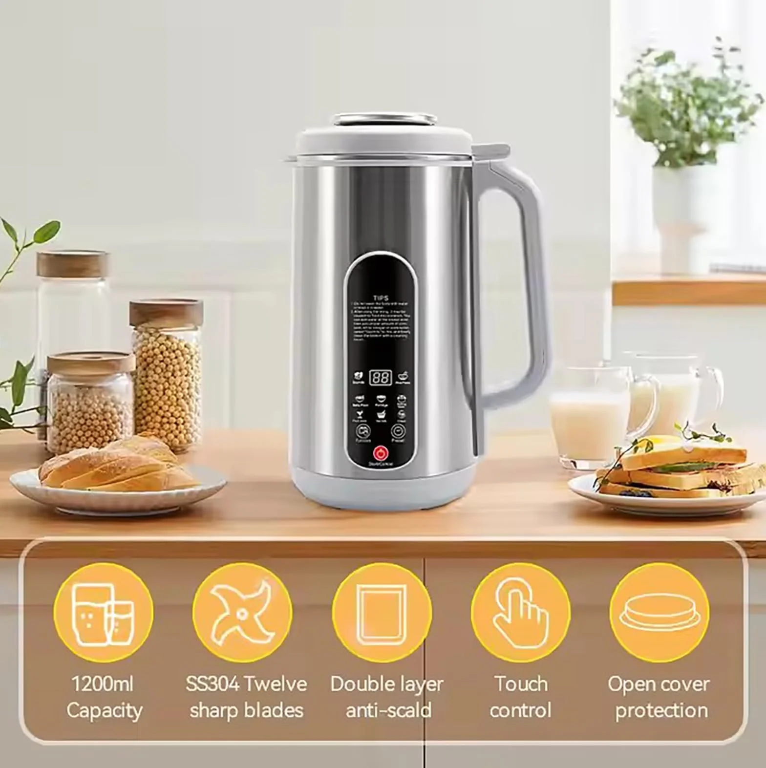 Maszyna do Mleka Orzechowego, 8 w 1 Wielofunkcyjny Blender do Mleka | 1200ml, 12 ostrzy i robi mleko w 5 minut, do domowego mleka migdałowego, sojowego i napojów roślinnych