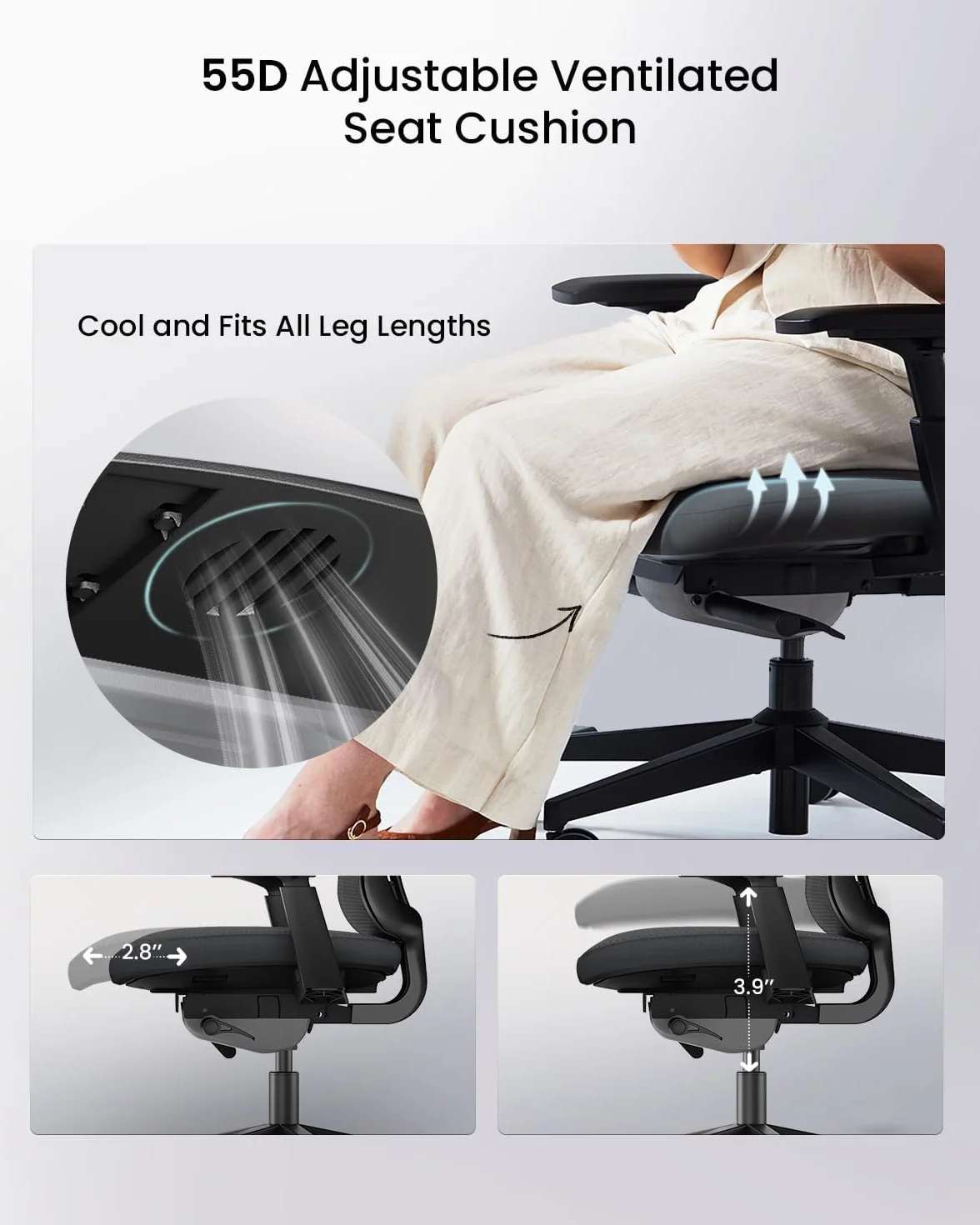 ProtoArc Ergonomiczne krzesło biurowe – Flexer Pro nylonowe oddychające krzesło siatkowe, dwuczęściowe regulowane podparcie lędźwiowe, regulowane podłokietniki 4D, krzesło komputerowe do domu / biura