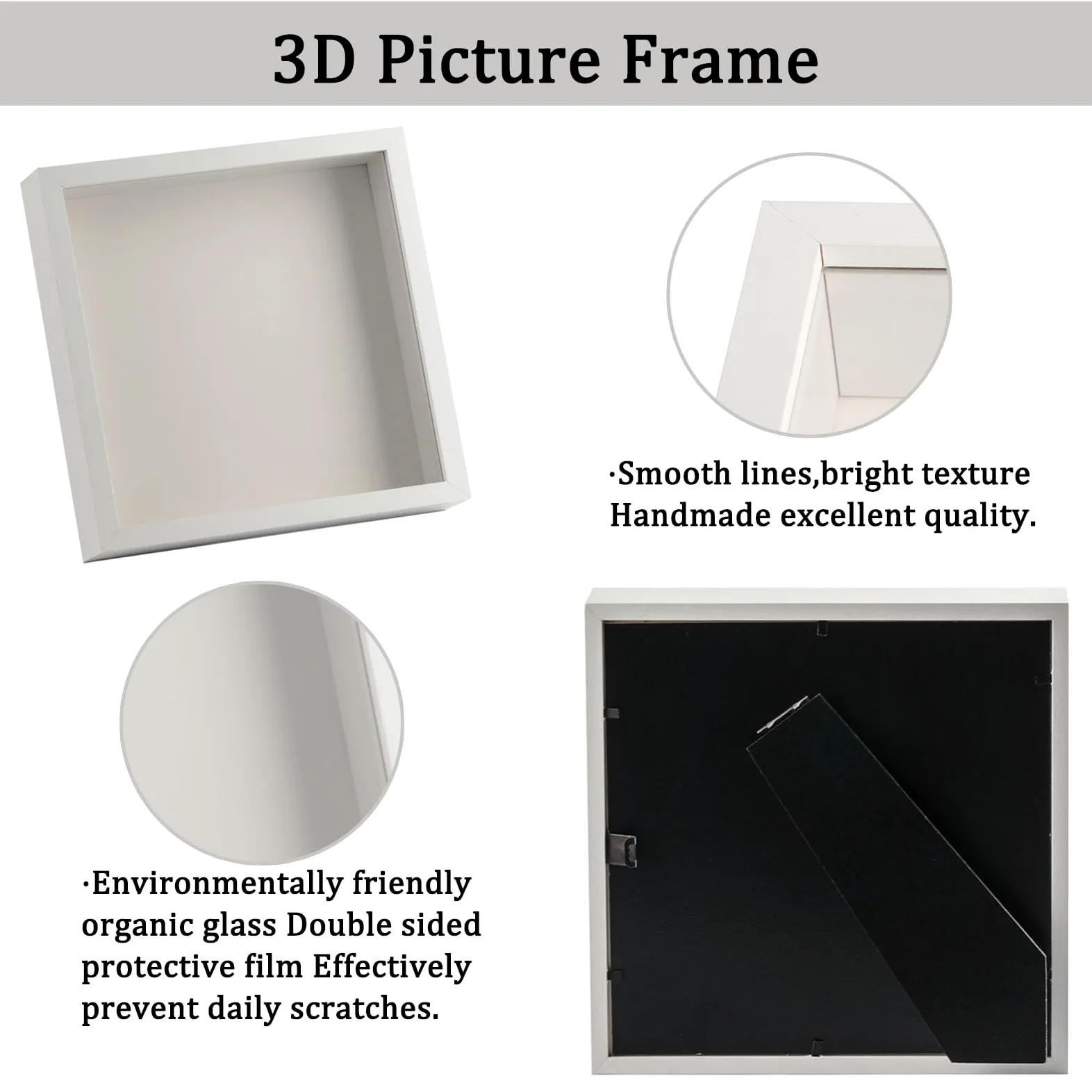 20 x 20 cm ramka obrazu głębokie do wypełnienia, ramka obiektowa 3D, 4,5 cm głębokie rama pudełka cienia dla kwiatów obiekty bukietu ślubne DIY Prace Art Shadow Box (biały)