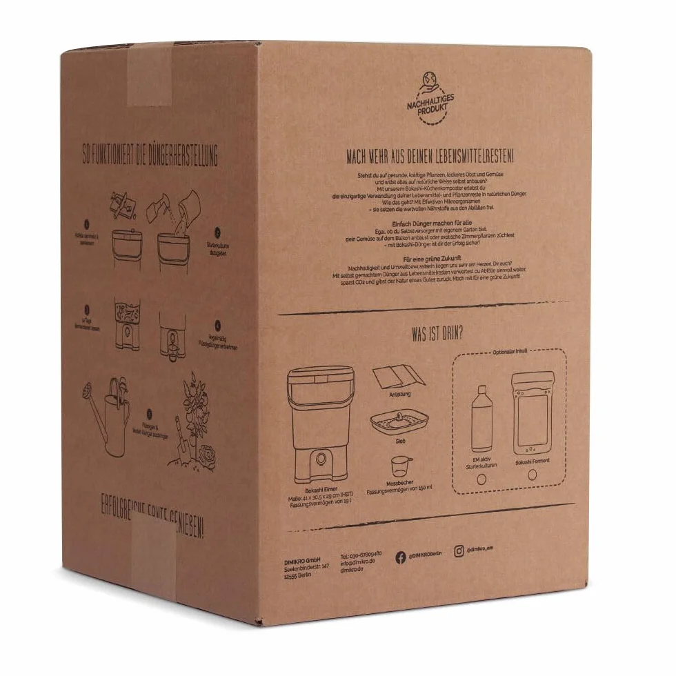 Zestaw startowy wiaderka na kompost Bokashi - japoński design (szary) + ferment Bokashi + EM aktywny + broszura Bokashi