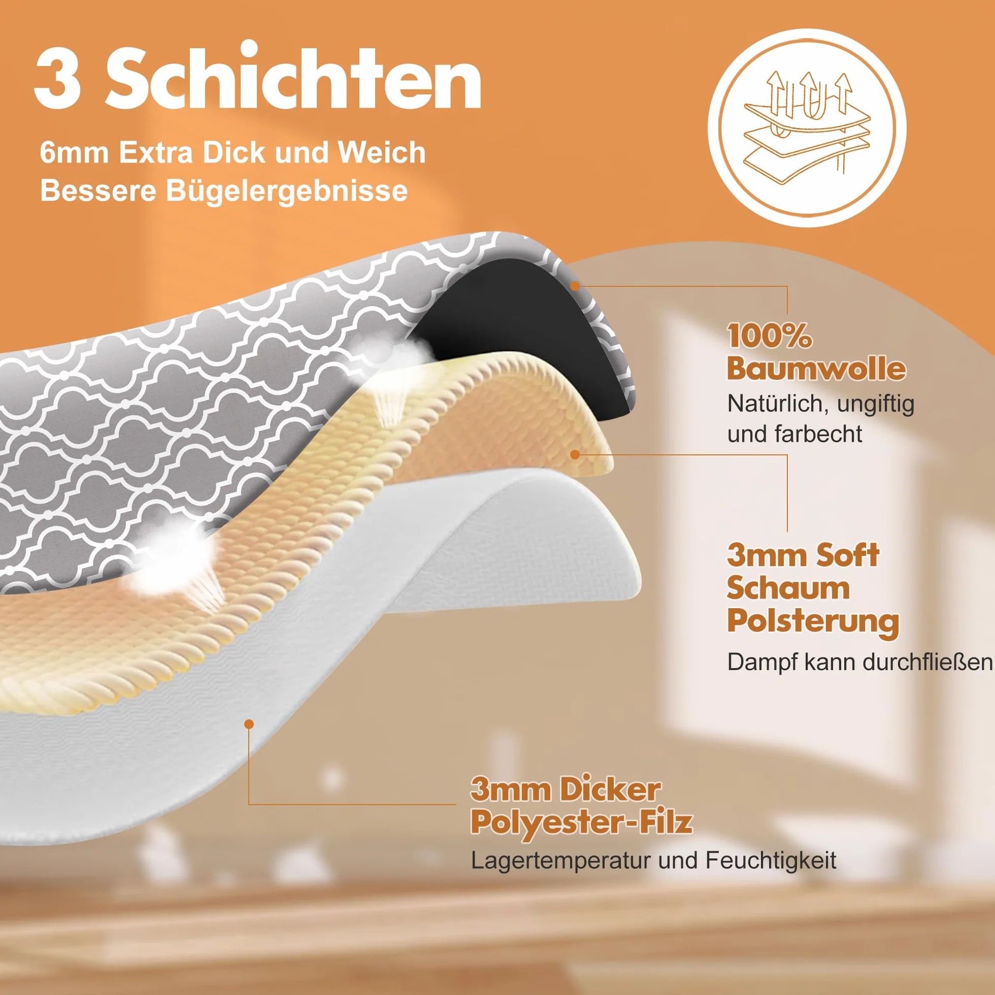 Pokrowiec na deskę do prasowania 140 x 45 (rozmiar XL) – bawełna z komfortową wyściółką – z napinaczem zapewniającym pewny chwyt – do stacji parowej i szybkiego prasowania – pasuje do deski