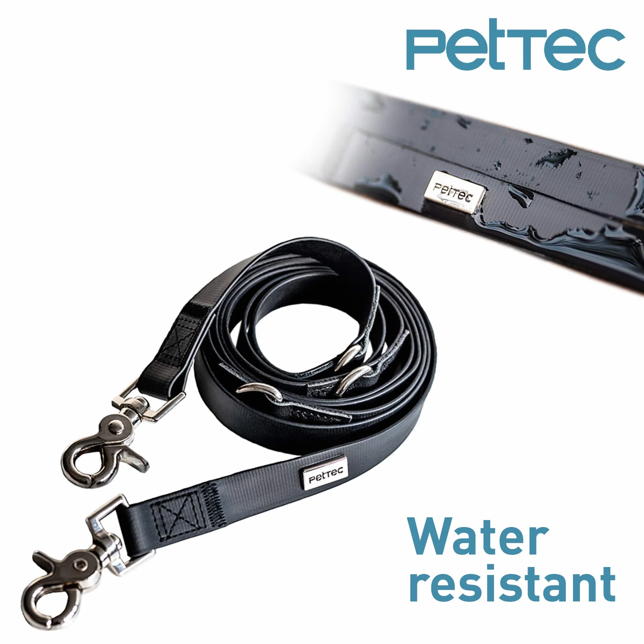 PetTec smycz dla psa 2m smycze dla psów do 60 kg, lekka smycz treningowa/smycz trekkingowa regulowana z TRIOFLEX (podobnne), wodoodporny, smycz dla psa (czarny)