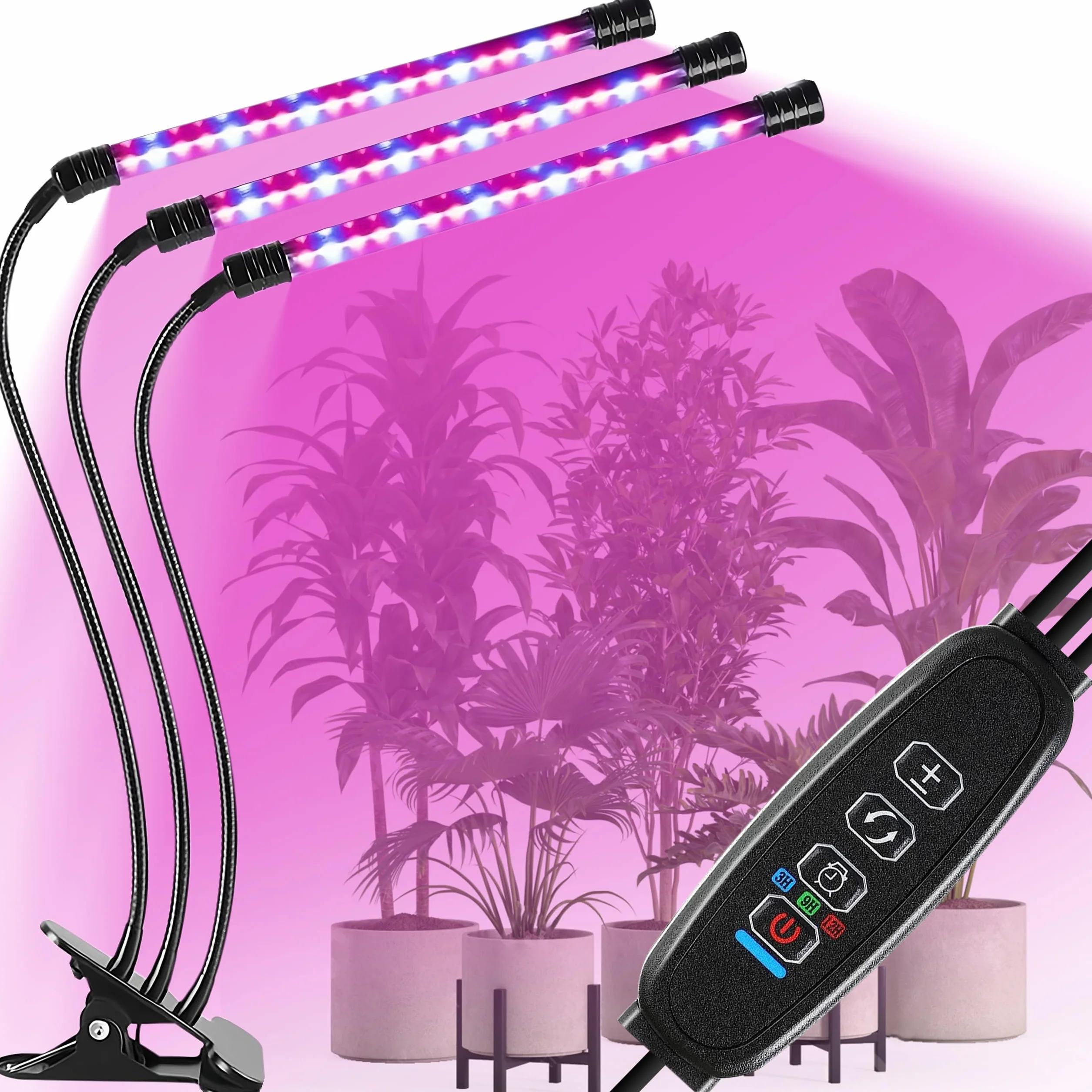 Retoo Lampa LED z pełnym spektrum światła, lampa biurkowa do szklarni i roślin pokojowych, 60 diod LED, pilot zdalnego sterowania, sterowanie wierszem, światło do wzrostu z timerem