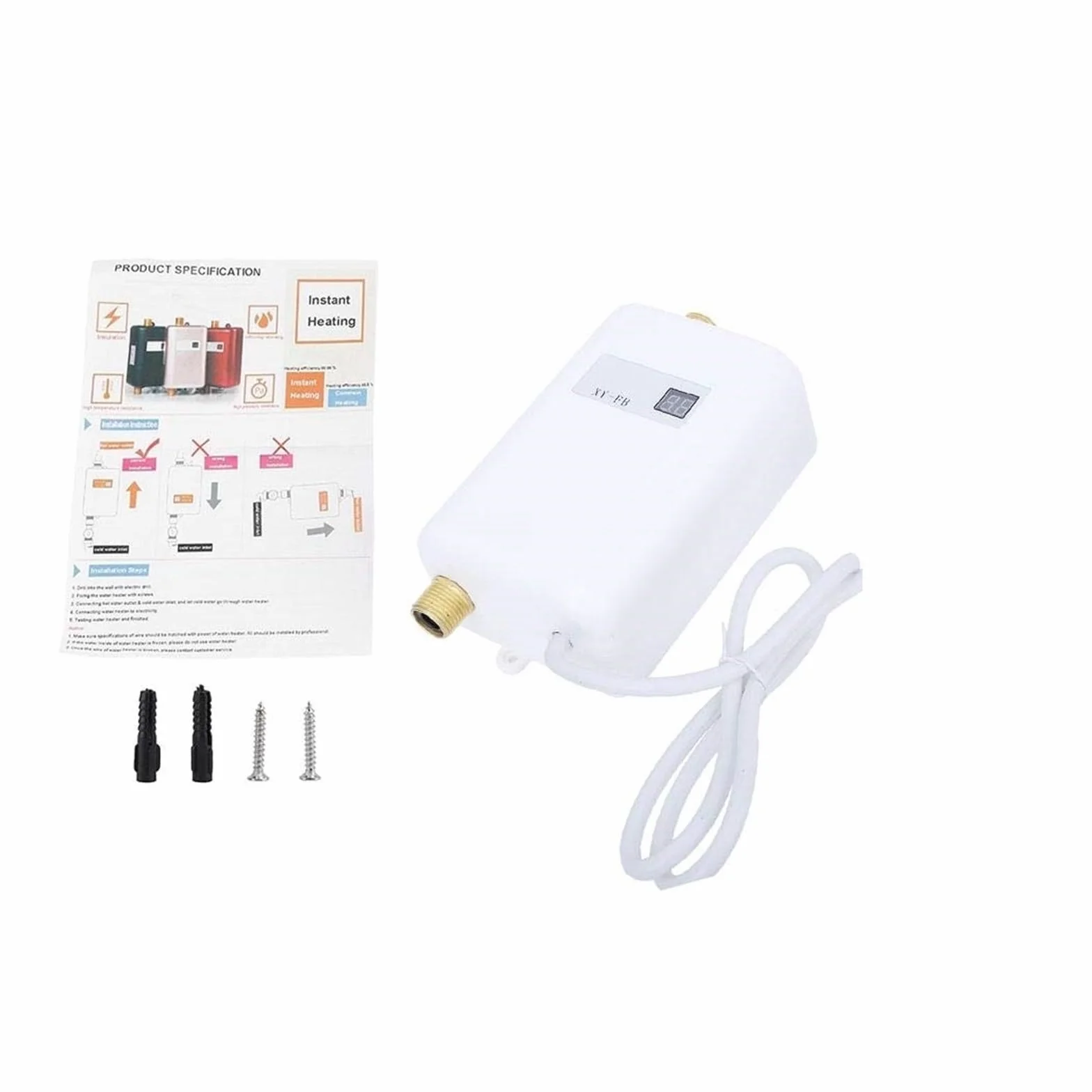 3800W Bezzbiornikowy Elektryczny Podgrzewacz Wody Łazienka Kuchnia Natychmiastowy Podgrzewacz Wody Wyświetlacz Temperatury Ogrzewanie Prysznic Uniwersalny Kompaktowy i trwały(Golden)