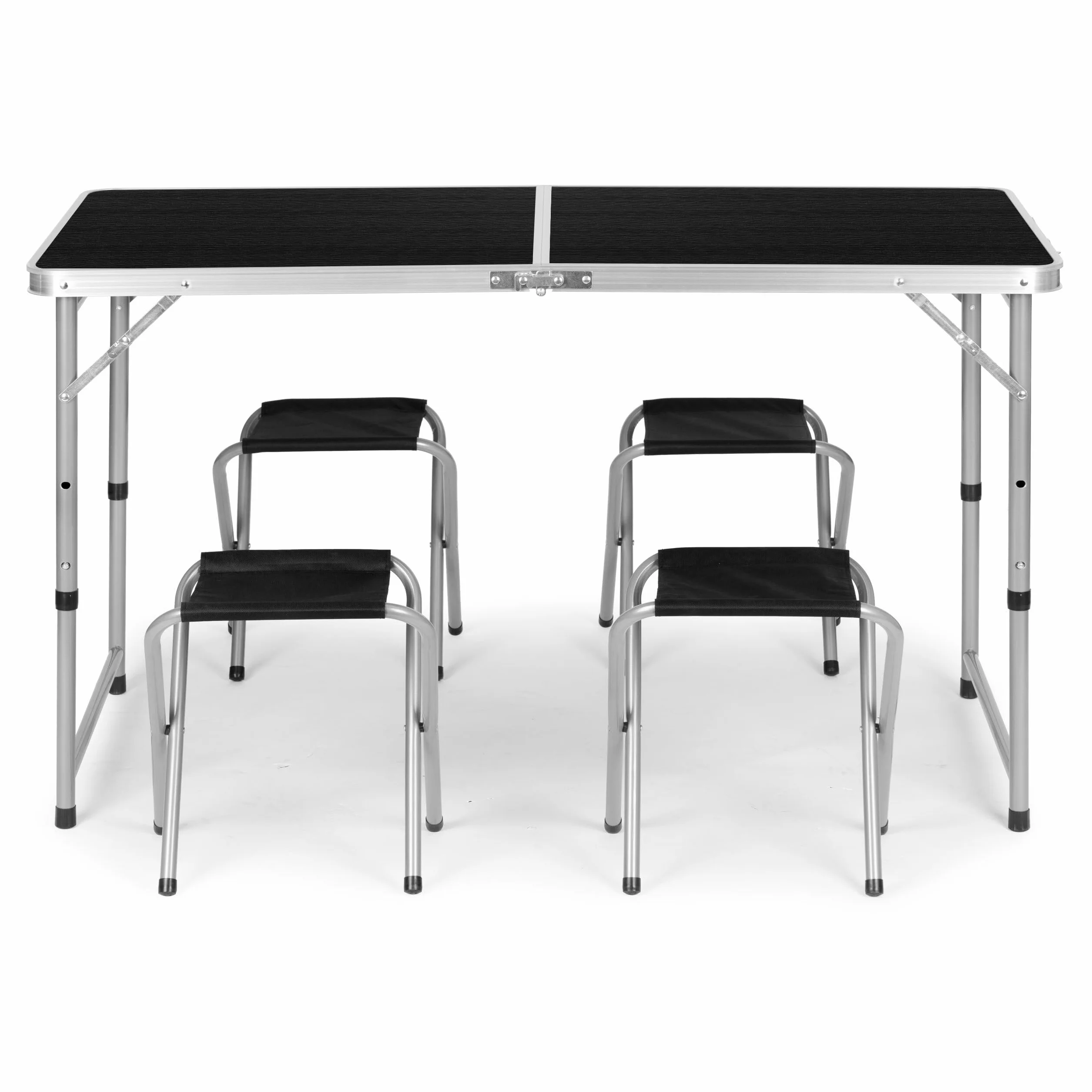 Stolik turystyczny stół składany ogrodowy walizka z uchwytem do przenoszenia i regulacją wysokości i zestawem 4 krzesełek 120x60x70 cm ciemno szary (G-339)