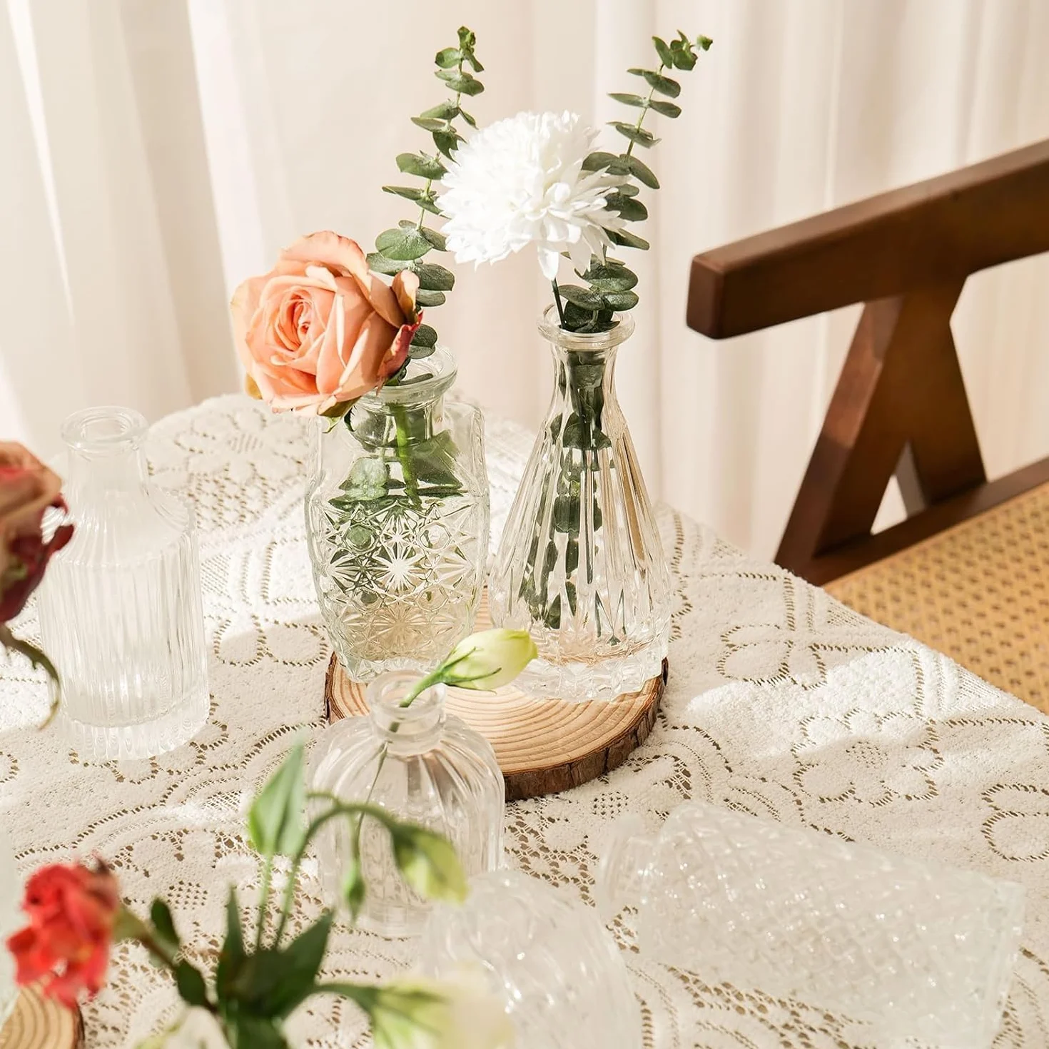 Zestaw 32 mini wazonów z pąkami na stół, przezroczyste wazony w stylu vintage, małe wazony na kwiaty, nadają się do dekoracji stołu, na urodziny, wesele, baby shower (32, przezroczysty)
