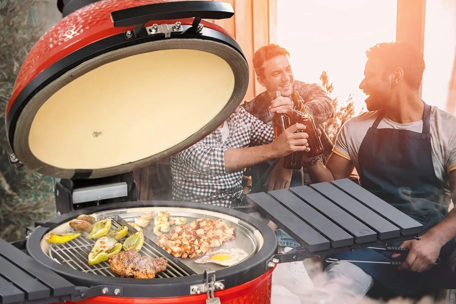 onlyfire Φ46,2 cm półfalowa płyta grillowa ze stali nierdzewnej do grilla gazowego i węglowego, ceramiczna płyta grillowa Kamado Joe i grilla, 46,2 x 22,9 x 1,4 cm