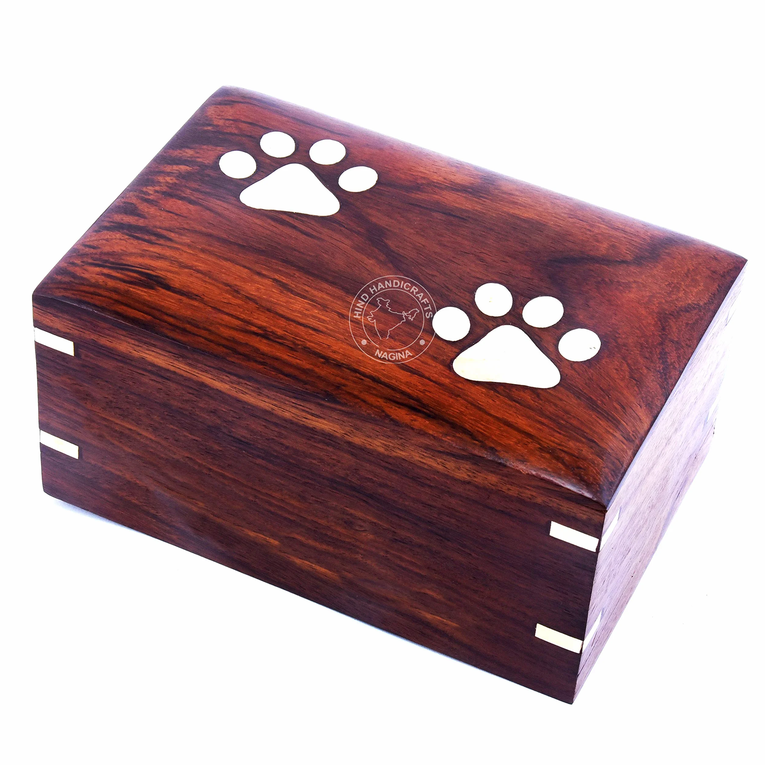Mosiężna łapa inkrustowana palisandrem, urna pamiątkowa na prochy dla psów i kotów (XS: 12,7 cm x 7,6 cm x 5 cm - 4,5 kg, dwie łapy)
