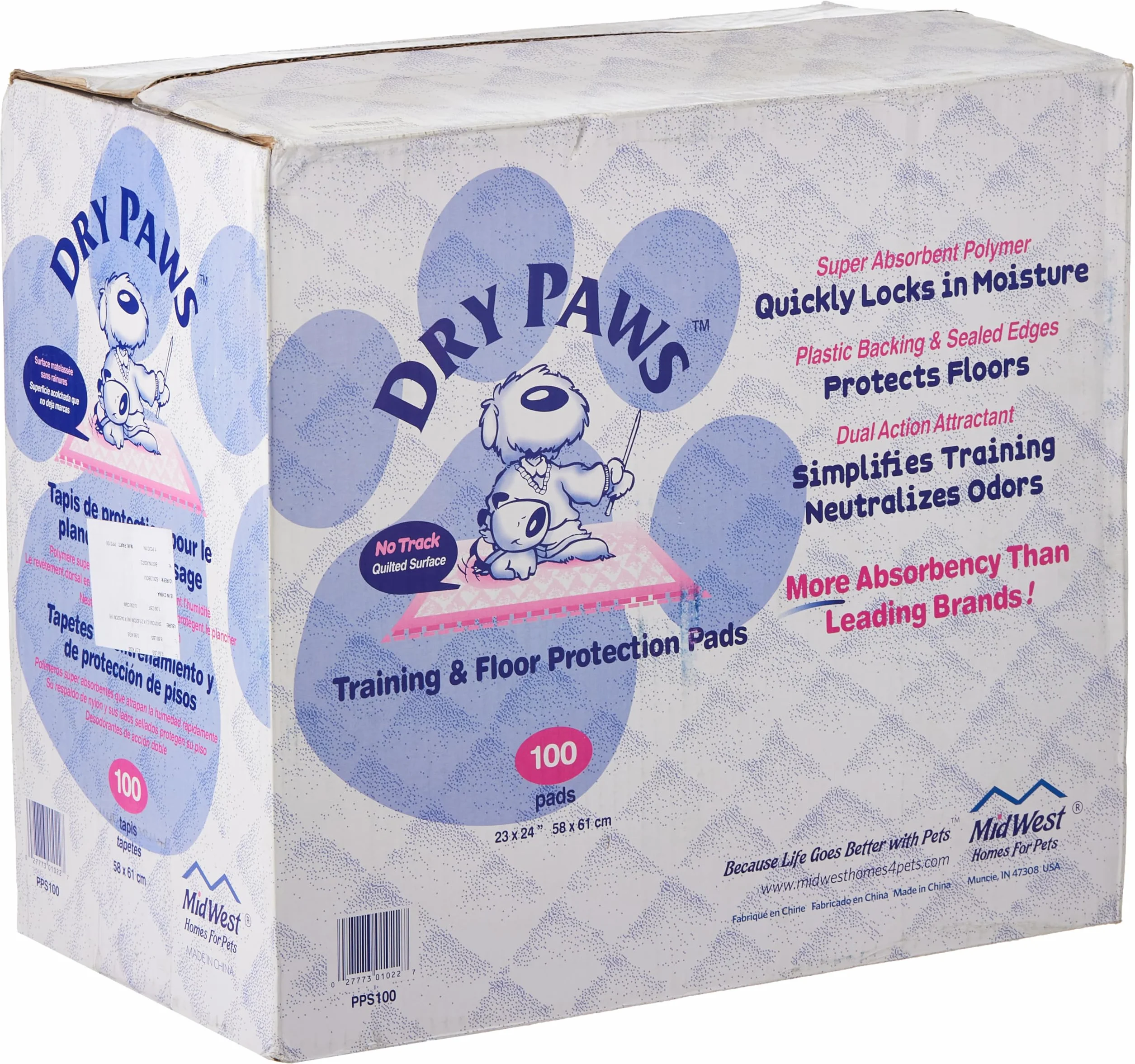 Midwest Homes For Pets Dry Paws Wodoodporny Podkład dla Zwierząt, Biały/Różowy, 58 x 61 cm/100 Sztuk
