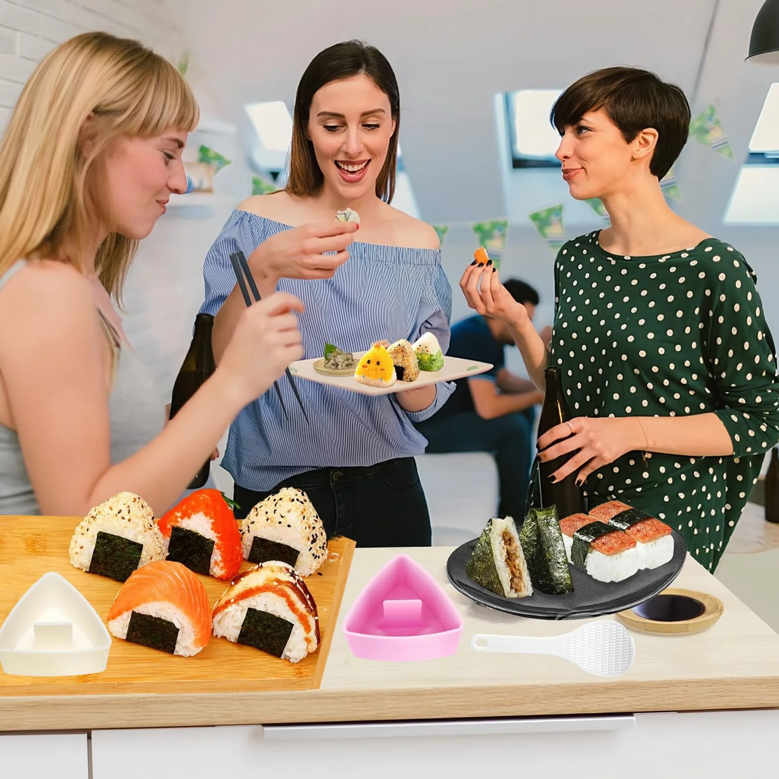 Onigiri 3-częściowy zestaw do robienia sushi, Onigiri, akcesoria do robienia sushi, trójkątna prasa do sushi, do formowania ryżu, narzędzie DIY