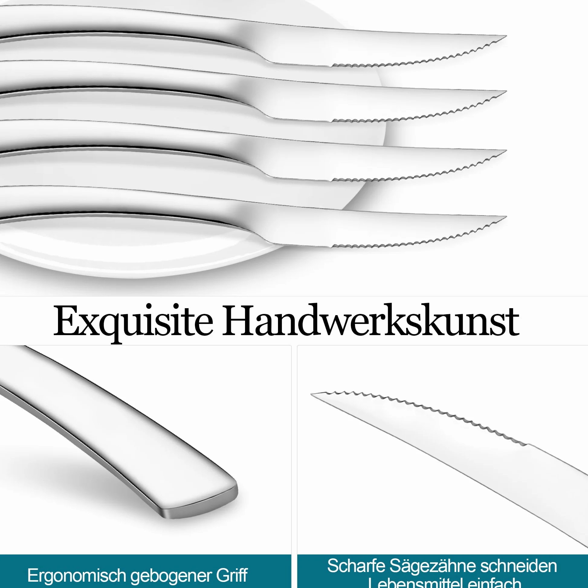 HaWare Zestaw 8 noży do steków ze stali nierdzewnej, nóż stołowy, nóż do masła, ostre noże ząbkowane, do domu, kuchni, restauracji, ergonomiczny uchwyt, polerowany na wysoki połysk