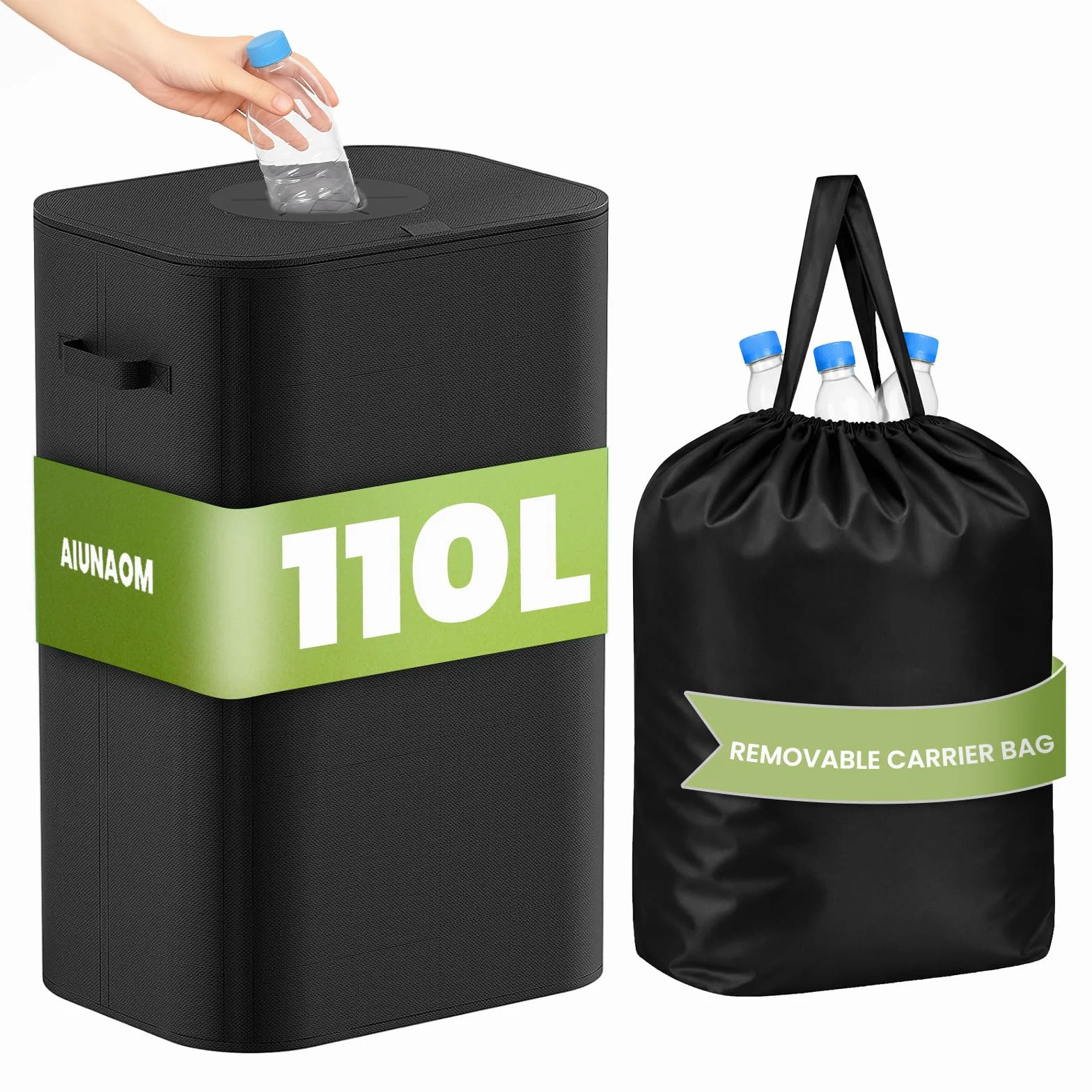 AIUNAOM 110L Duży Pojemnik na butelki z workiem do recyklingu,kosz na śmieci kuchni,pojemniki segregacji odpadów z otworem,Recyklingu Pojemnik na Odpady do domu,biura