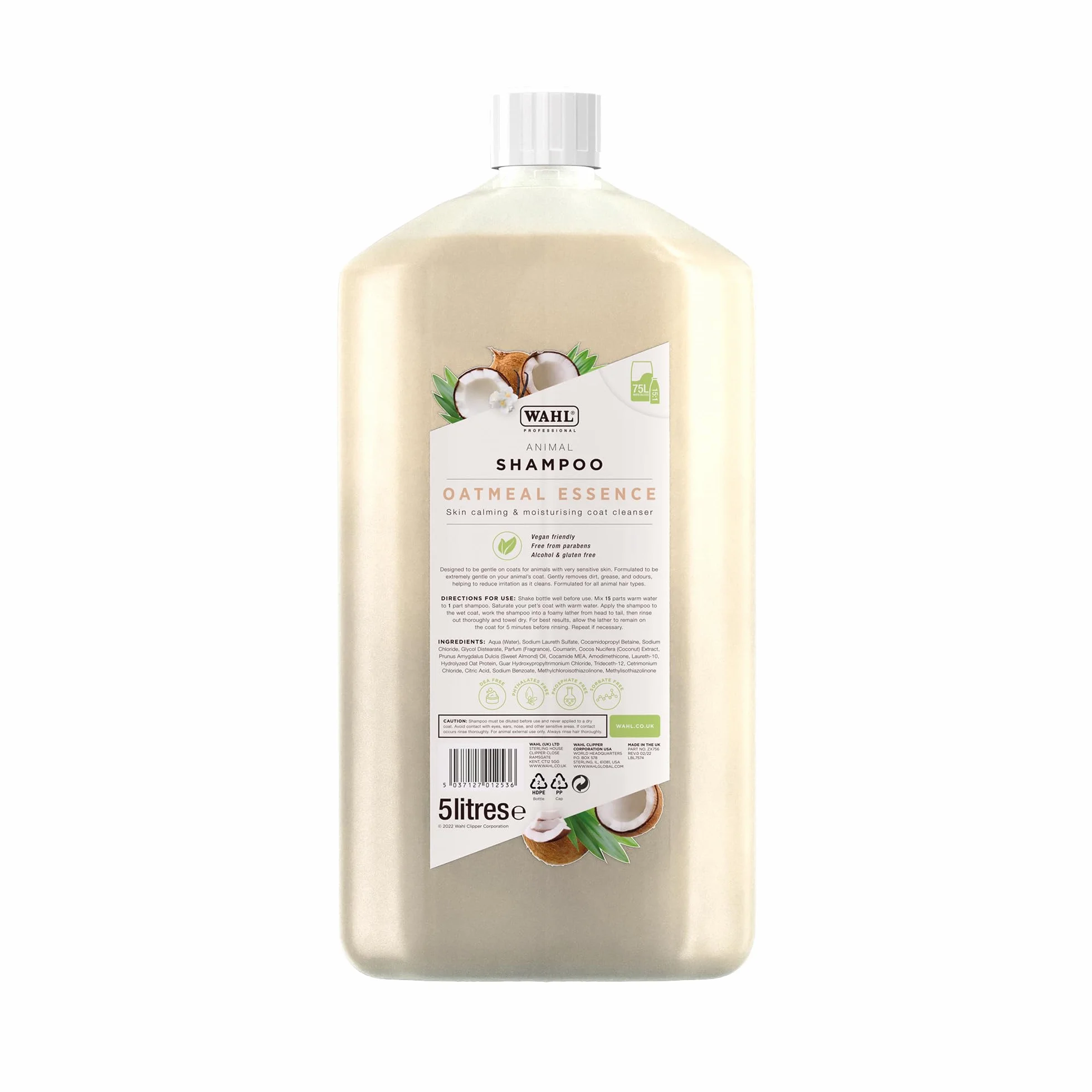 WAHL Szampon dla Psów Oatmeal Essence - 5L, Koncentrat 15:1, Naturalna Formuła, Wegański, Wrażliwa Sierść i Skóra