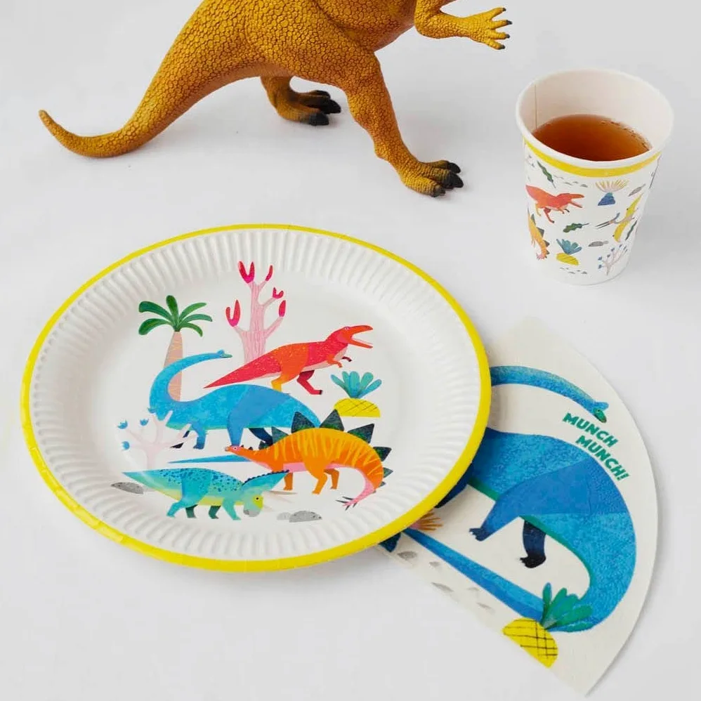 Talking Tables Papierowe talerze z dinozaurami idealne dla dziewcząt lub chłopców, przyjęcie urodzinowe, baby shower, solidne opakowanie 8 szt