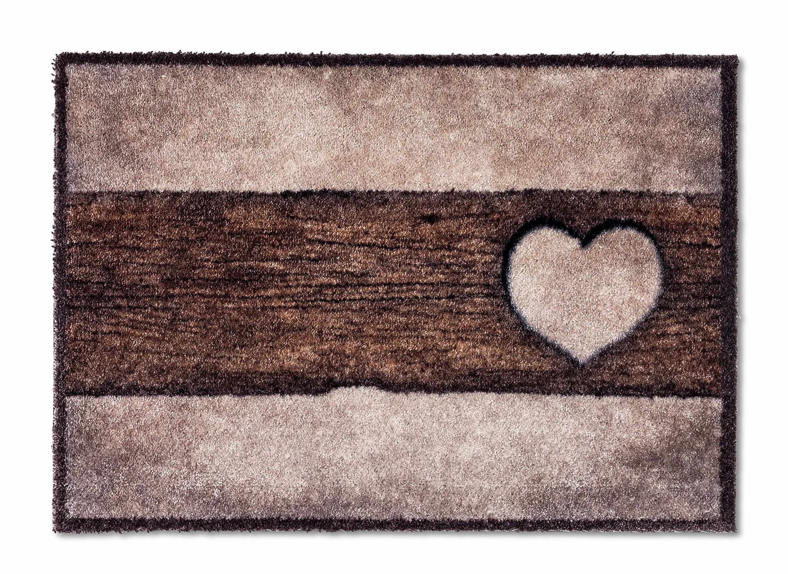 ASTRA Puszysta i miękka mata czyszcząca Pure & Soft – kolorowa wycieraczka do drzwi – wytrzymała wycieraczka – 50 x 70 cm (kolor: drewno, serce, piaskowo-brązowy)