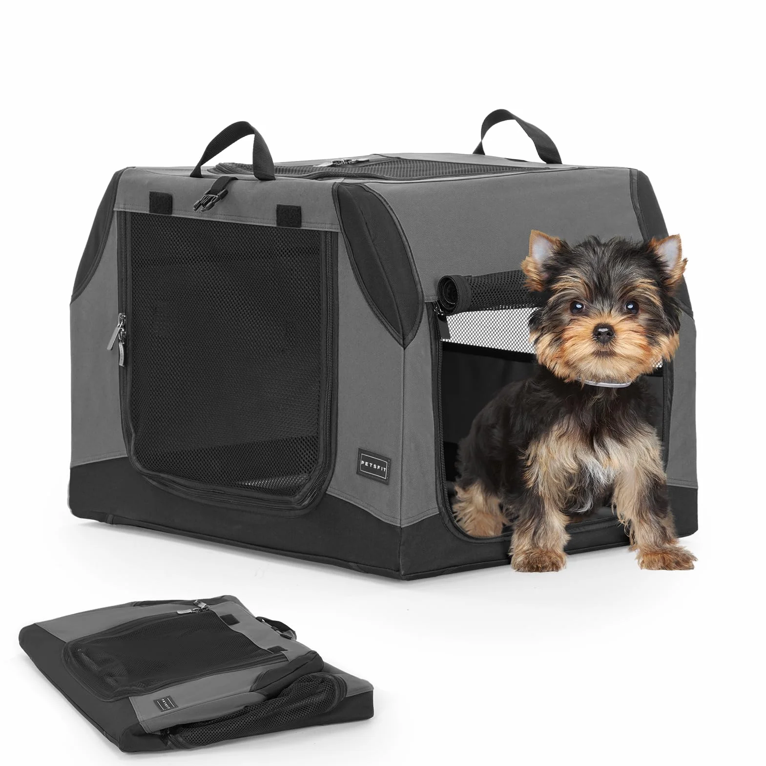 Petsfit Skrzynia Podróżna dla Psa do Samochodu, Przenośna, Lekka, Szara