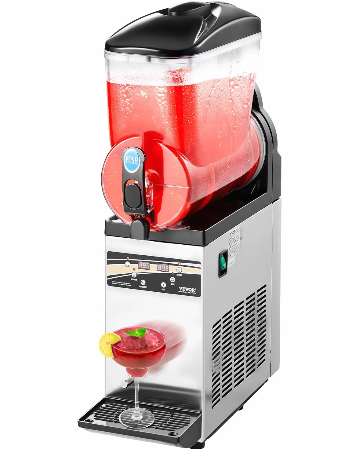 VEVOR komercyjna maszyna do napojów lodowych, 15 l, stal nierdzewna, mikser do slush, na imprezy, restauracje, kawiarnie, bary