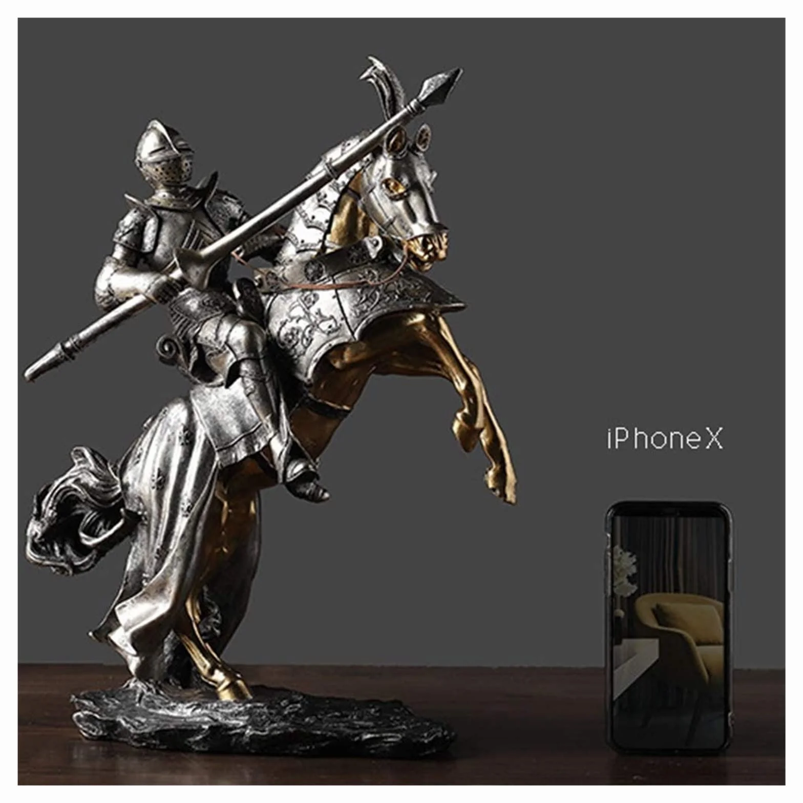 rzeźba artystyczna rodzina rzeźba artystyczna figurki dekoracja biurowa w domu statua rycerz statua Ornament zbroja średniowieczna rzeźba na koniu kolekcjonerska dekoracja figurka prezent do d