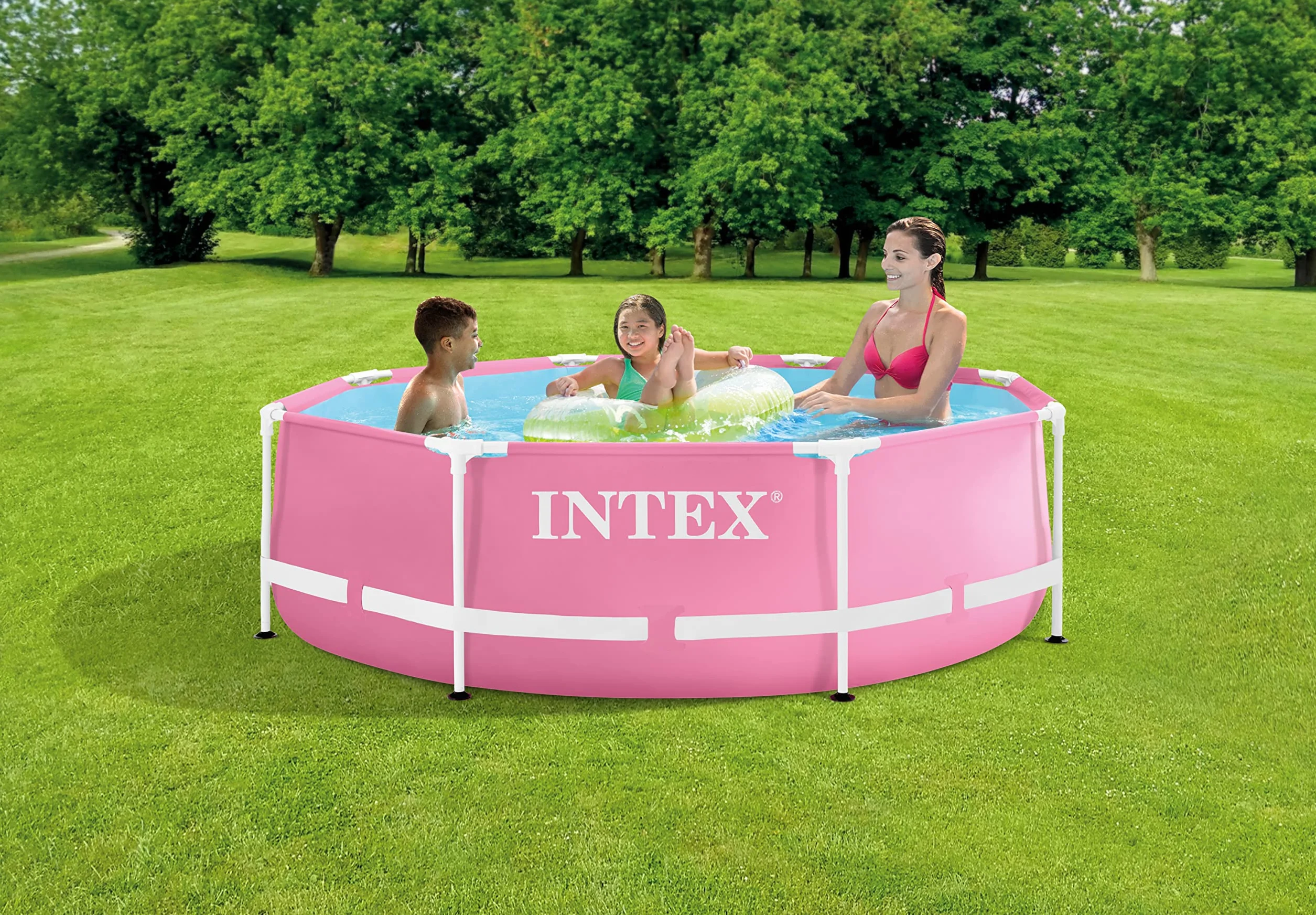 Intex - 28292NP - Okrągły rurowy zestaw basenowy Metalowa rama różowa/różowa (Ø) 2,44 x 0,76m