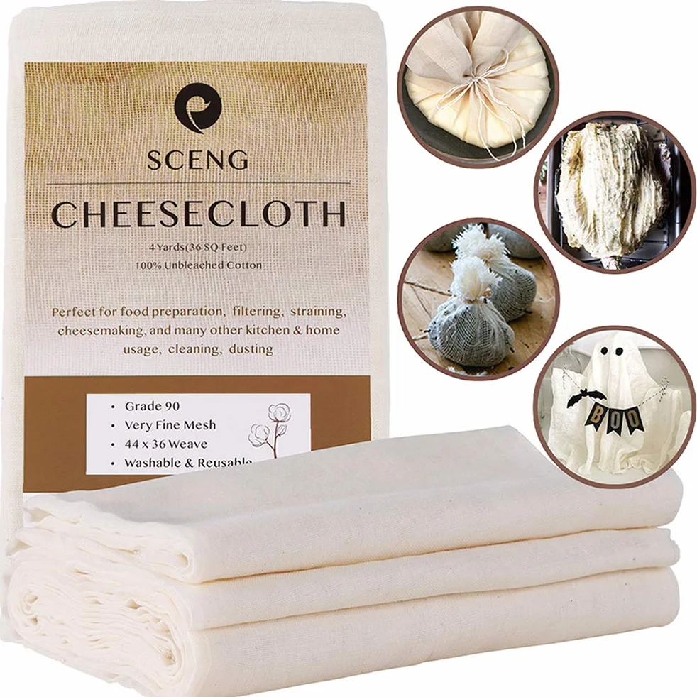 Cheesecloth Grade 90 36 stóp kwadratowych wielokrotnego użytku 100% niewybielana tkanina bawełniana ultracienka sernik do gotowania - filtr do torebek na mleko orzechowe (klasa 90-4 jardów)