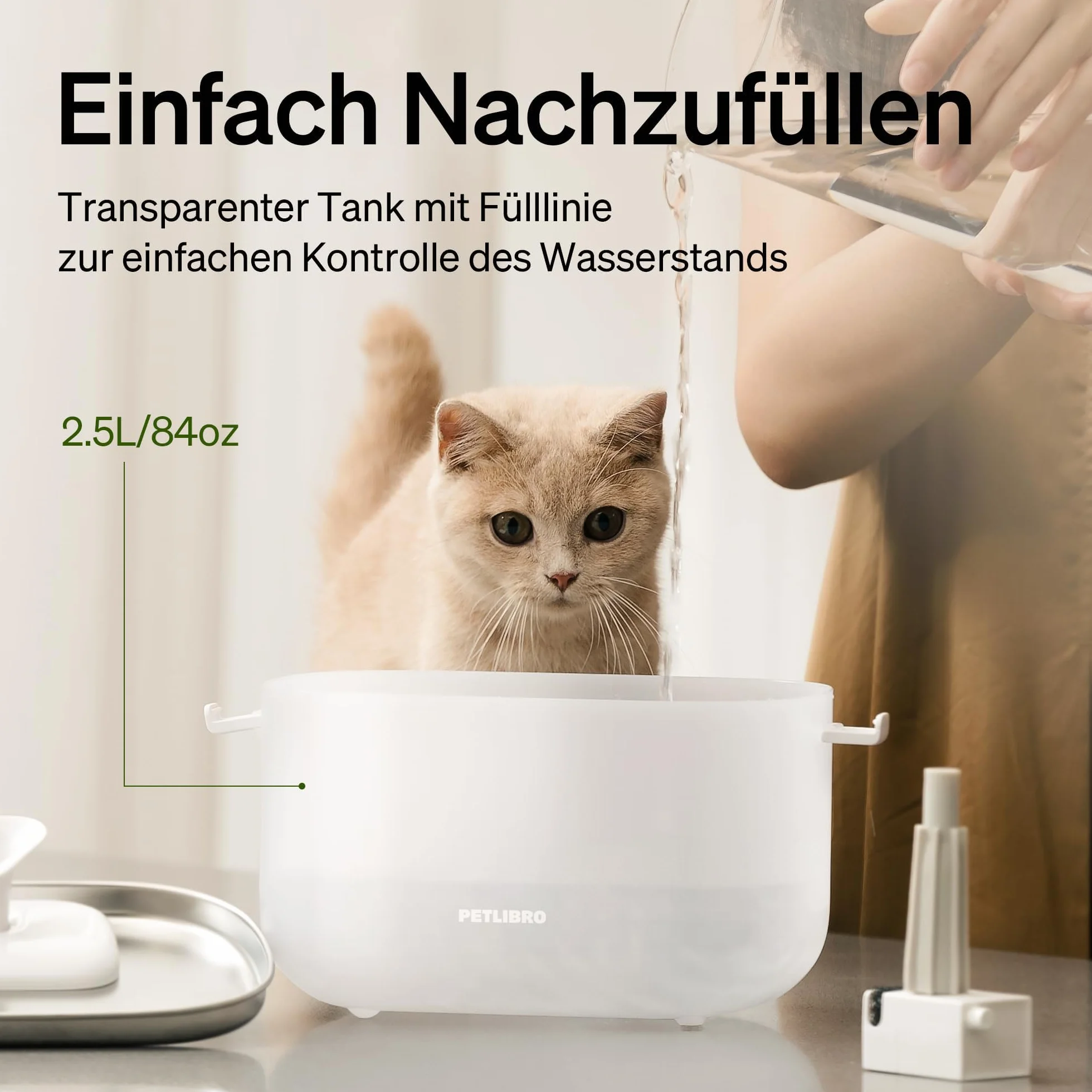 PETLIBRO Fontanna dla kota ze stali nierdzewnej, bezprzewodowa pompka, 23 dB, cicha, 2,5 l