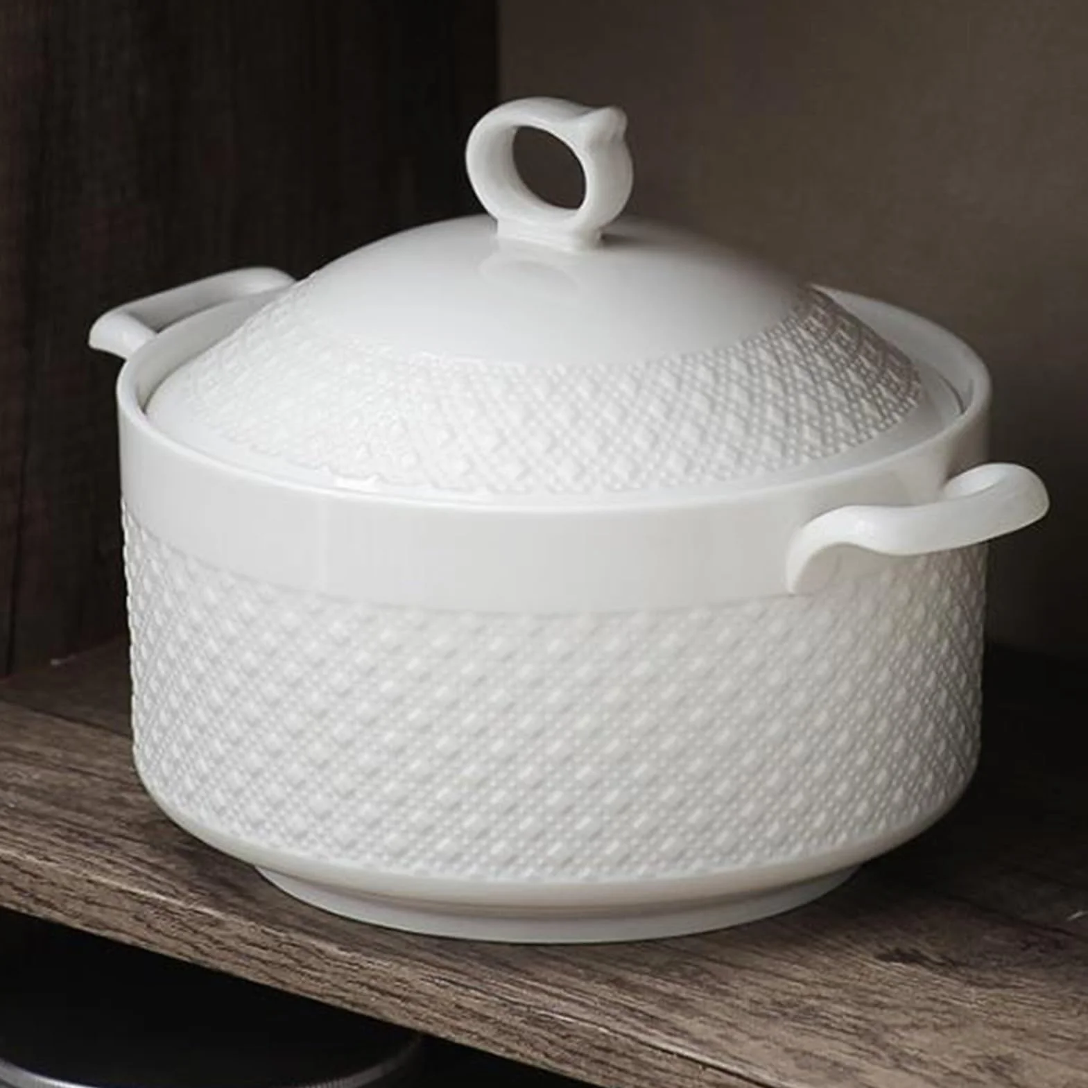 Ceramiczny garnek do zupy z pokrywką, porcelanowa miska do zupy do kuchni i restauracji, elegancka biała dekoracyjna doniczka do serwowania, idealna do zup i gulaszu