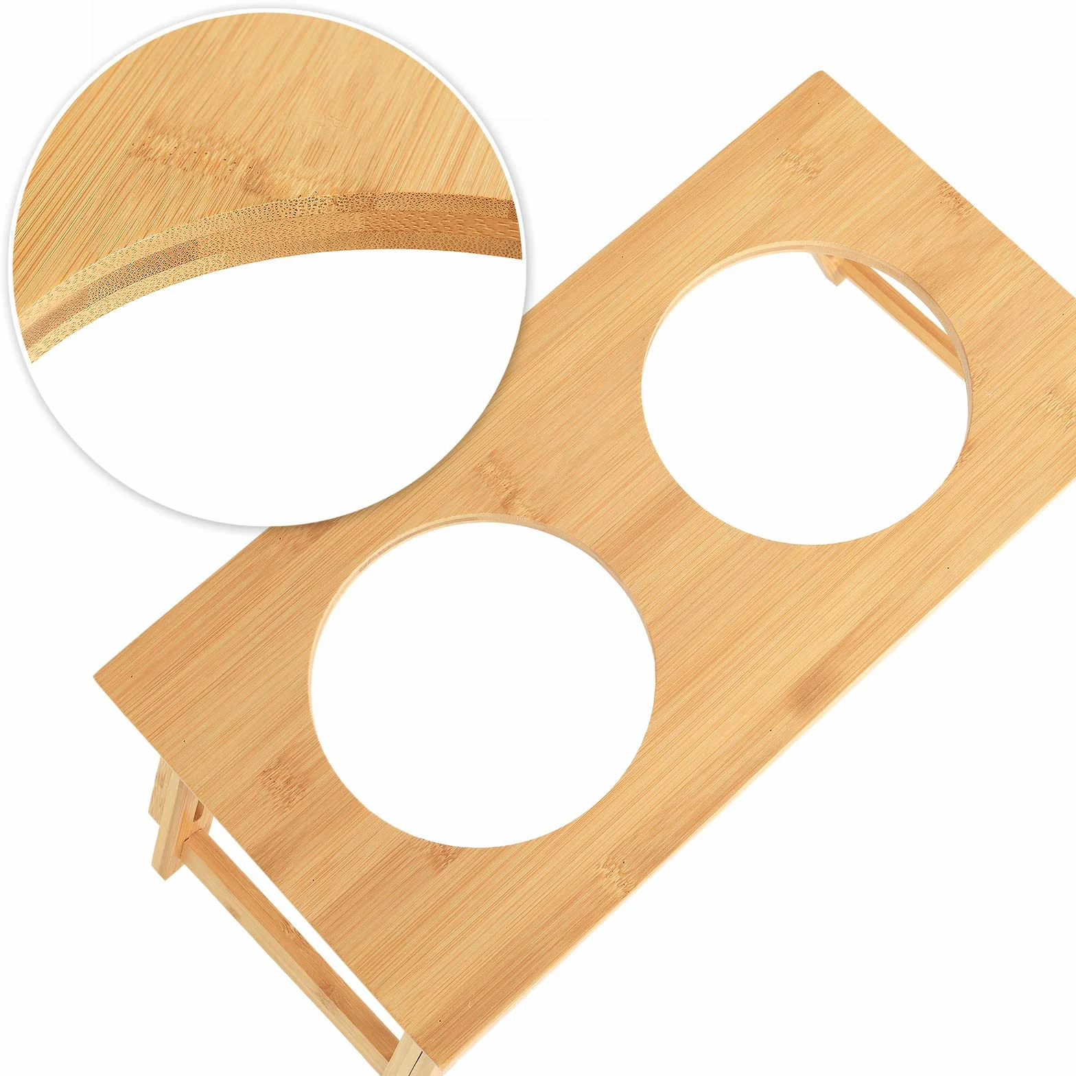 Lionto Regulowana Miska dla Psa z Bambusa 45x23 cm 14,5–18,5 cm 2 Stalowe Miski Ø15 cm 700 ml Podwójna Miska dla Psów i Kotów